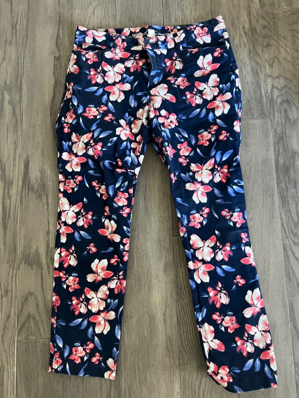 GAP Navy Floral Stretch Pull-On Pants with Pink Accents